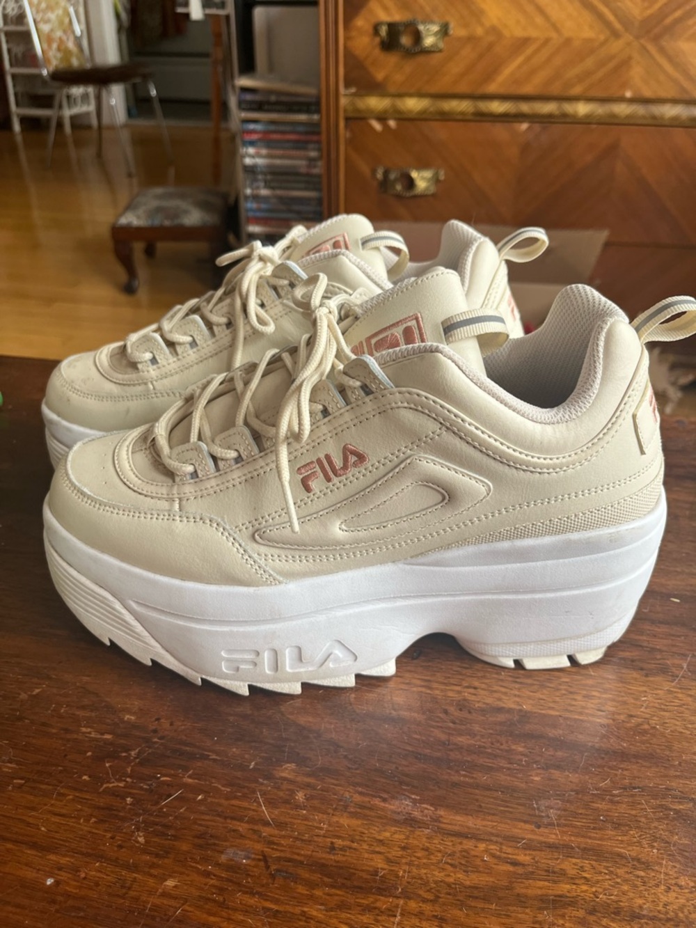 Fila Platform Disruptor Sneakers in Cream with White Sole